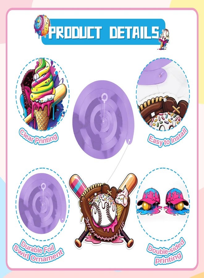 ojustbeok 60Pcs Ice Cream Drip Baseball Hanging Swirls Sport Themed Birthday Party Decorations Baseball Ice Cream Theme Ceiling Streamers Hanging Decorations for Birthday Team Celebration Game Day Supplies - Image 3